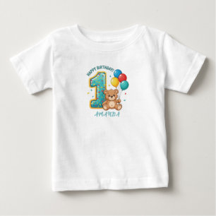 Camiseta de Bebê Urso de 1º Aniversário Personaliz