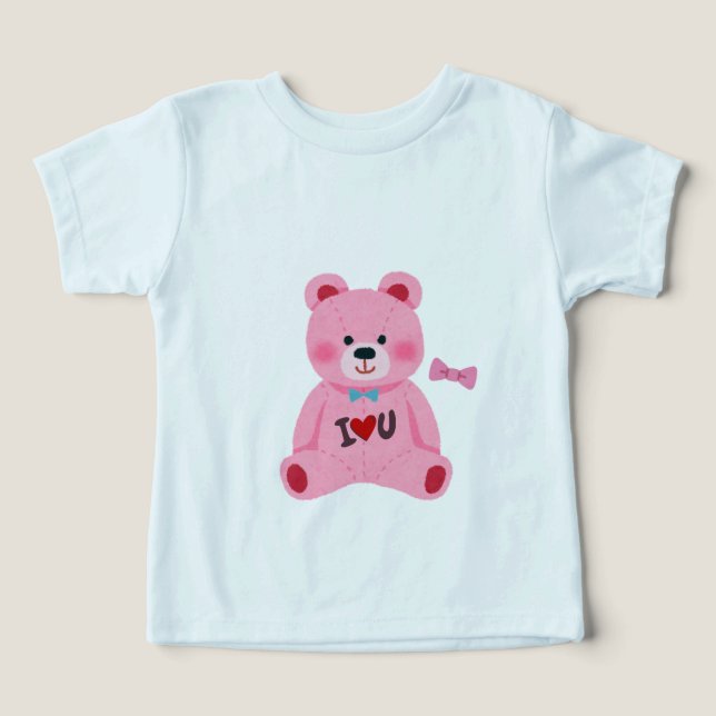 Camiseta de Bebê Urso de Pelúcia Rosa (Design frontal)