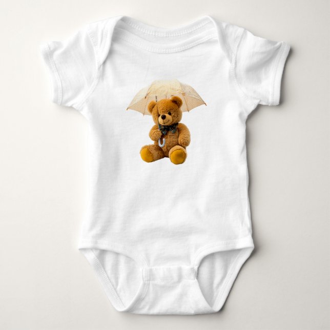 Camiseta de bebê Urso Teddy Fofo com Guarda-chuva  (Frente)
