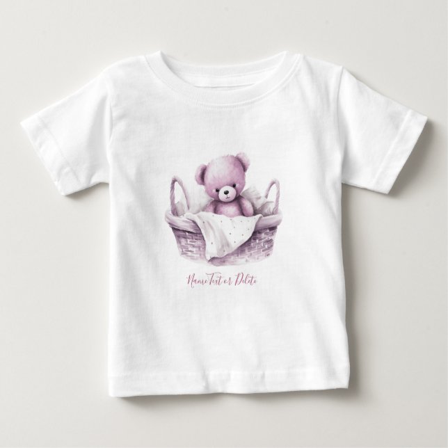 Camiseta de Bebê Urso Teddy Rosa em Cesto (Frente)