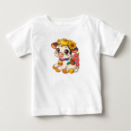 Camiseta de Bebê Vaca Fofa com Flores