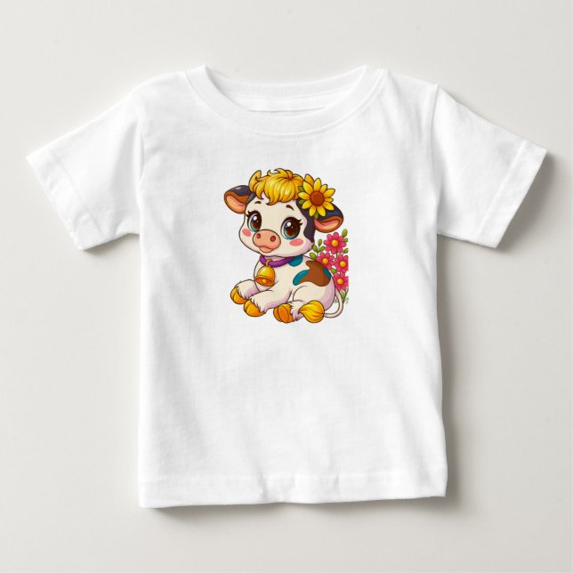 Camiseta de Bebê Vaca Fofa com Flores (Frente)
