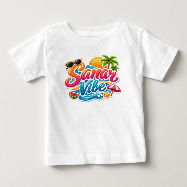 Camiseta de Bebê Verão Alegre | Tropical Su (Frente)