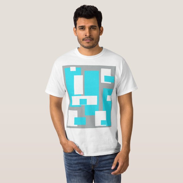 Camiseta de blocos turquesa, cinza e branco (Frente Completa)