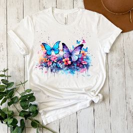 Camiseta de Borboleta Desenhada com Aquarela