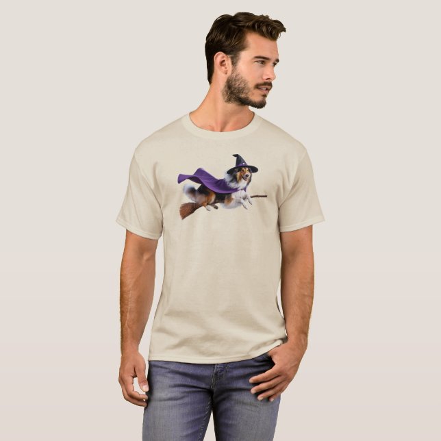 Camiseta de Bruxa Collie Engraçada (Frente Completa)