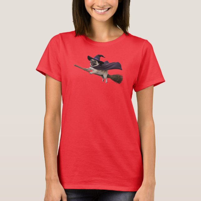 Camiseta de Bruxa Pug Fofa (Frente)