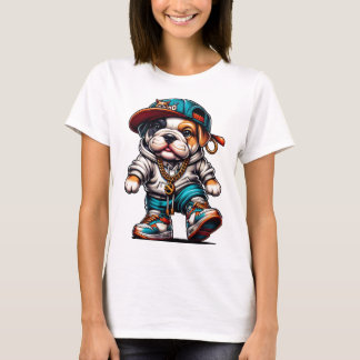 Camiseta de Bulldog com Estilo de Rua para Senhora