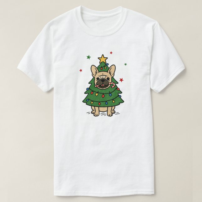 Camiseta de bulldog francês natalino (Frente do Design)
