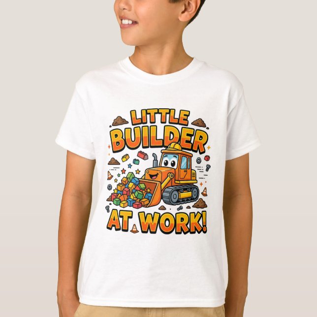 Camiseta de Bulldozer Fofo Pequeno Construtor no T (Frente)