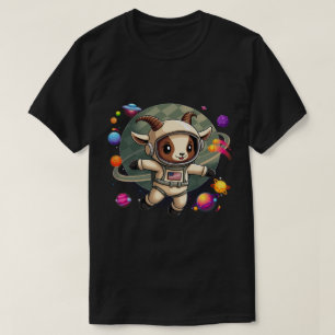 Camiseta de Cabra Galáctica com OVNI Animação Di
