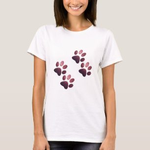 Camiseta de cachorro brilhante pata vermelha escur