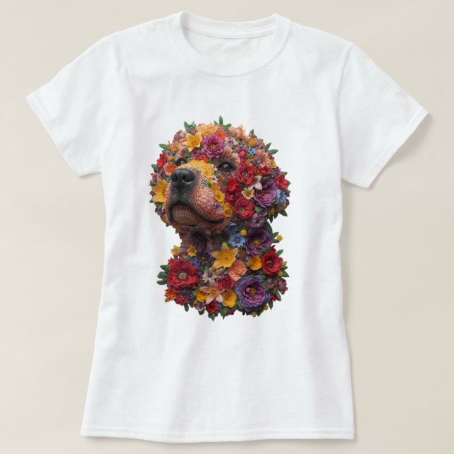Camiseta de Cachorro Floral | Design de Cachorro F (Frente do Design)