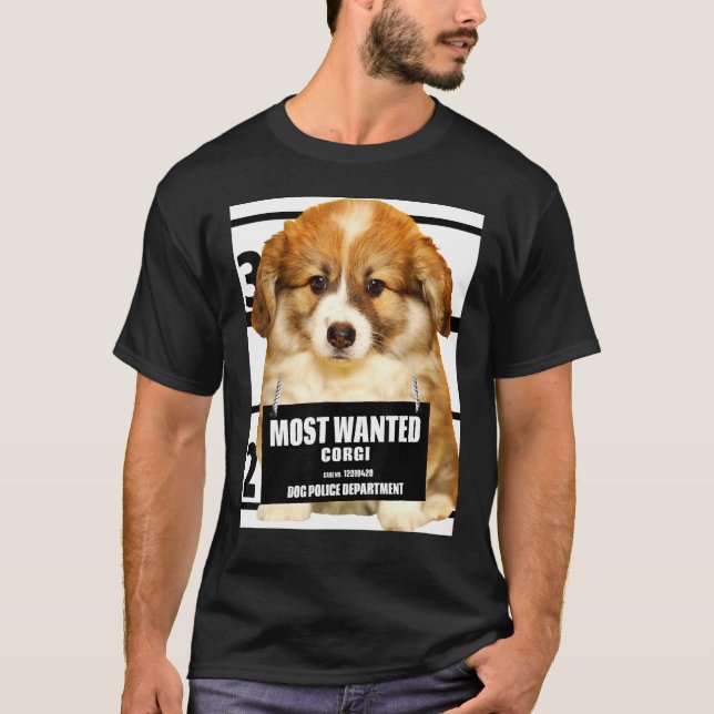 Camiseta de Cachorro Fofo Corgi Mais Procurado C (Frente)
