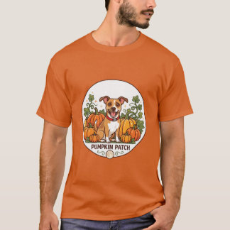 Camiseta de cachorro no campo de abóbora