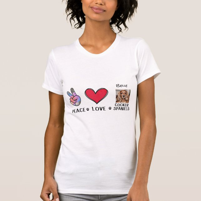 Camiseta de Cachorro Paz Amor Amantes de Cocker Sp (Frente)