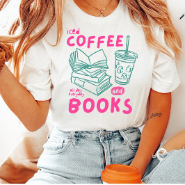 Camiseta de Café com Gelo e Livros para Amantes de