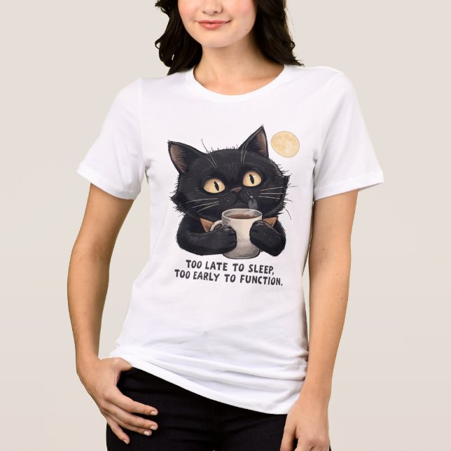 Camiseta de Café de Gato Preto Engraçada – Tarde D (Frente)