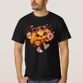 Camiseta de Café Donut Croissant Kawaii Fofa