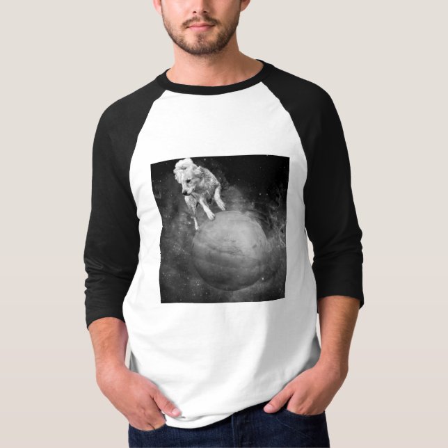 Camiseta de cão de galáxia branca e preta - Tarifa (Frente)