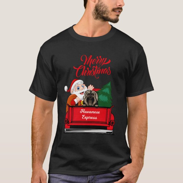 Camiseta de cão Havanês Com Papai Noel Em Chamada  (Frente)