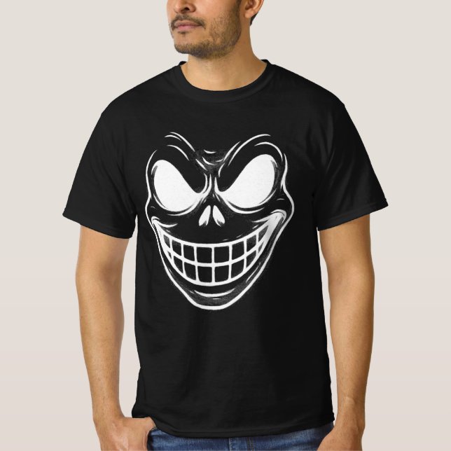 Camiseta de Cartoons com Rosto Assustador e Arte-S (Frente)