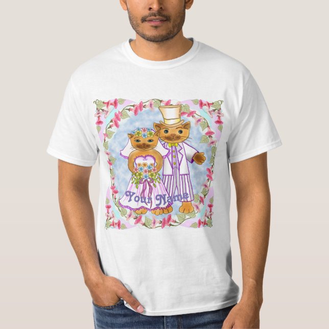 Camiseta de casamento Cat Bride e Groom (Frente)