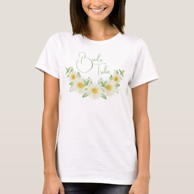 Camiseta de casamento floral Bride Tribe Daisies (Frente)