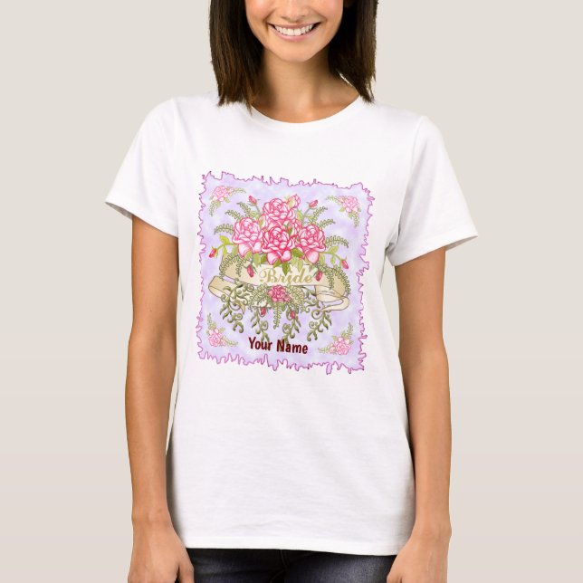 Camiseta de casamento rosa-noiva (Frente)