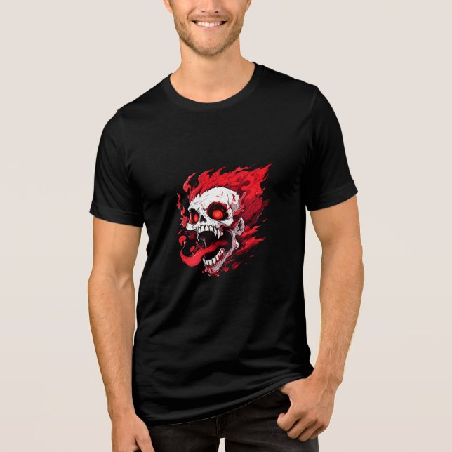 Camiseta de Caveira Flamejante Irritada (Frente)