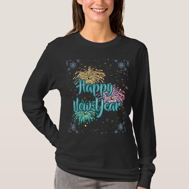 Camiseta de Celebração de Tipografia Feliz Ano Nov (Frente)