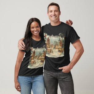 Camiseta de Cena de Aldeia de Natal Vitoriana Vint