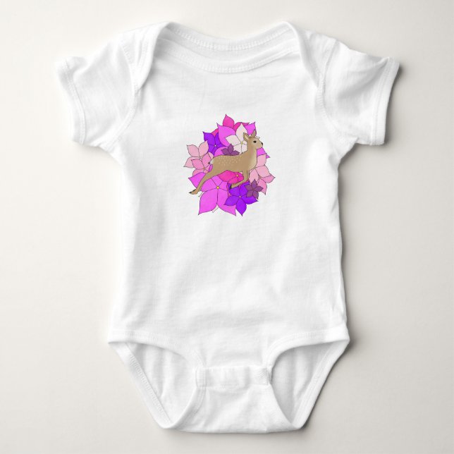 Camiseta de cervo fofo com flores (Frente)