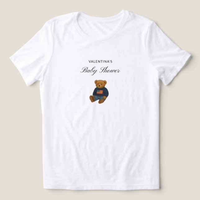 Camiseta de Chá de Bebê de Urso de Pelúcia Xadrez  (Design frontal)