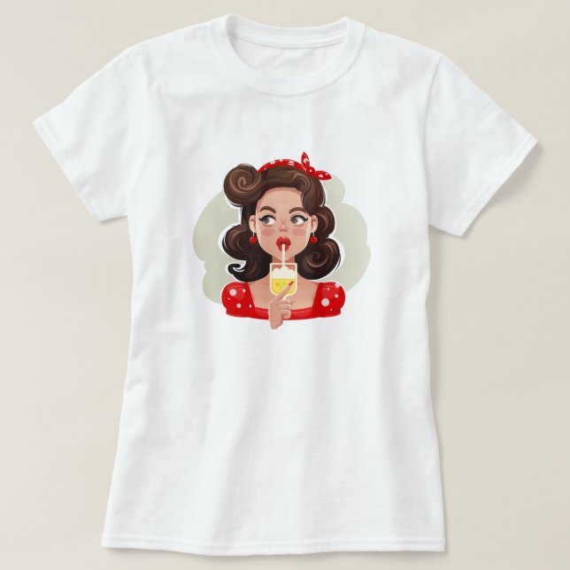 Camiseta de Cocktail Menina Fofo Retro (Frente do Design)