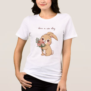 Camiseta de Coelho Fofo com Flor – Coelho Adorável