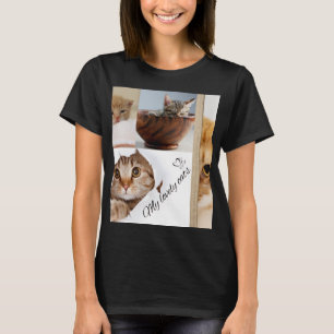 Camiseta de Colagem de Gato Fofo com Design de Meo