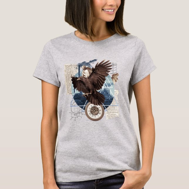 Camiseta de colagem de pássaro corvo (Frente)