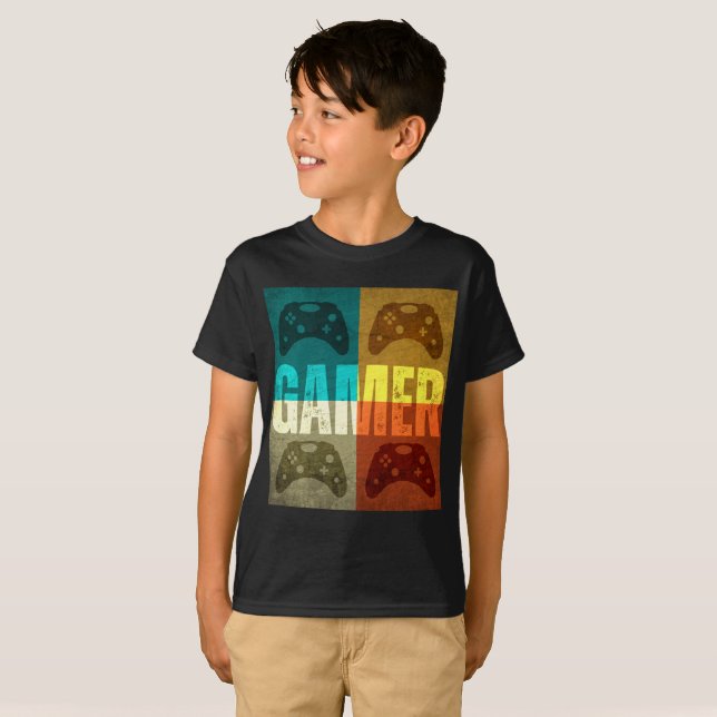 Camiseta de controle de videogame retrô para jogad (Frente Completa)