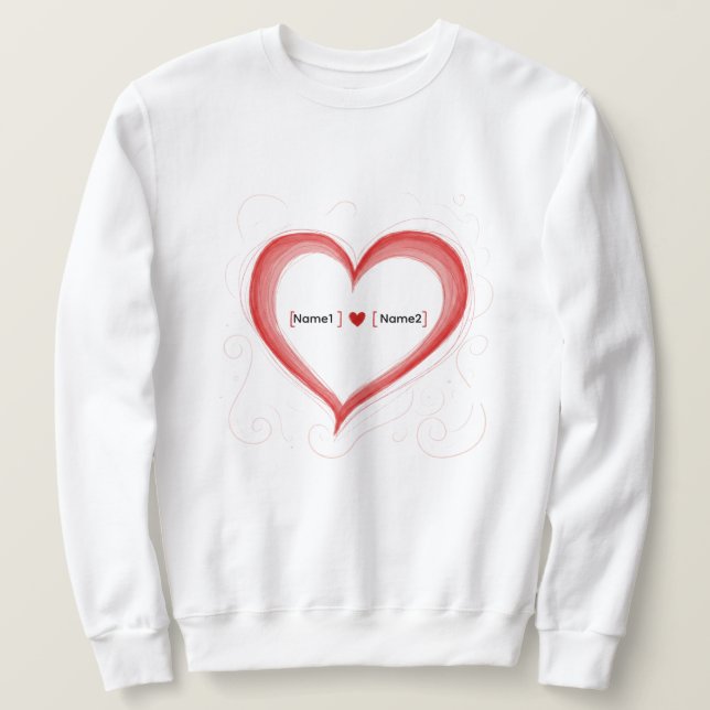 Camiseta de Coração com Nomes de Casal Personaliza (Frente do Design)