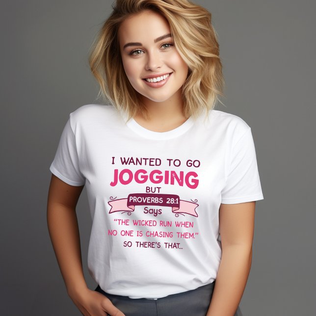 Camiseta de corrida engraçada Provérbios 28:1 – Hu (Funny Proverbs 28:1 Jogging Shirt – Christian Humor)