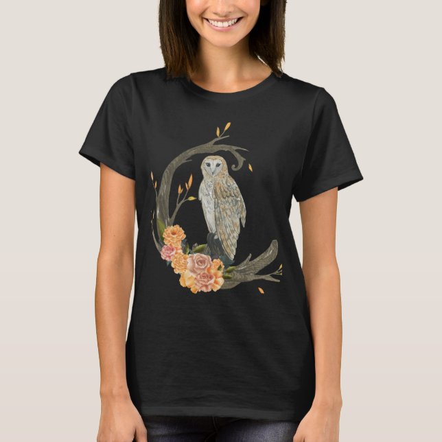 Camiseta de Coruja com Rosas (Frente)
