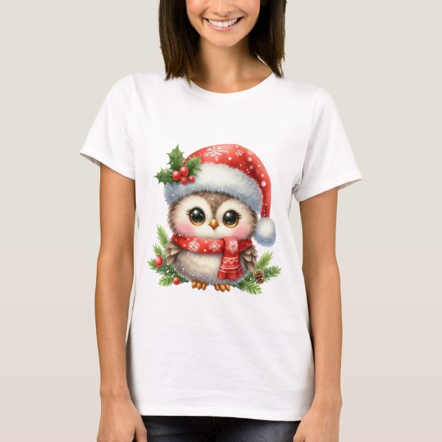 Camiseta de coruja de Natal, Camisa de algodão a 1 (Frente)