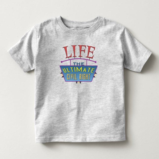 Camiseta de criança com uma mensagem pró-vida. (Frente)