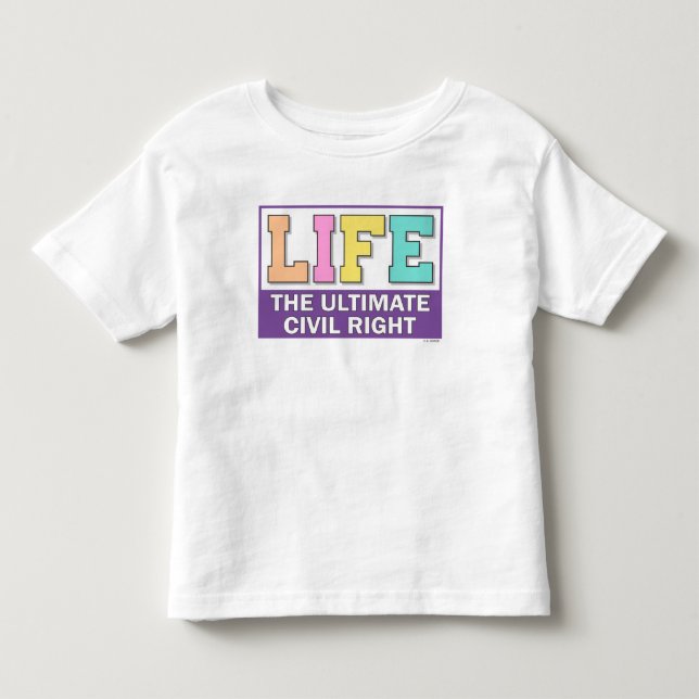Camiseta de criança com uma mensagem pró-vida. (Frente)