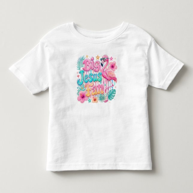 Camiseta de criança fã de Jesus com Flamingo (Frente)