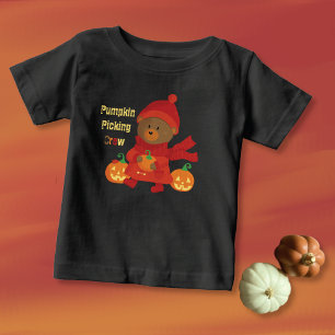 Camiseta de criança Urso Marrom Fofo com Abóbora