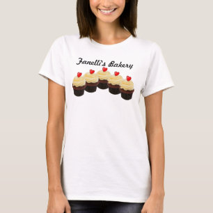 Camiseta de cupcakes de veludo Vermelho da Bakery