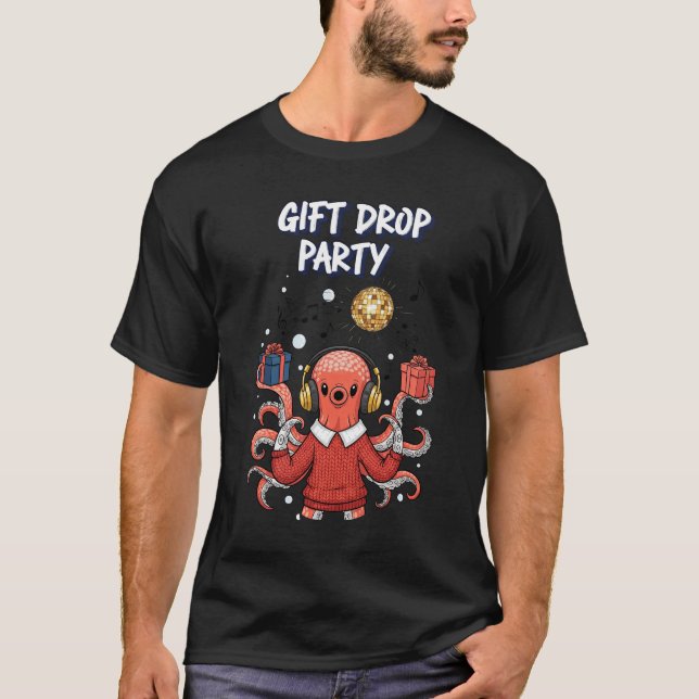 Camiseta de Dança de Natal DJ Polvo Presente Surpr (Frente)