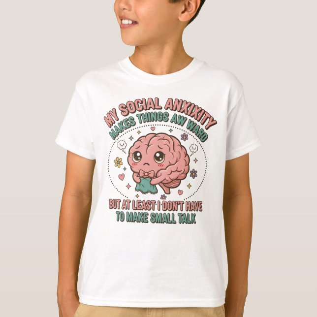 Camiseta de desenho animado de cérebro engraçado e (Frente)